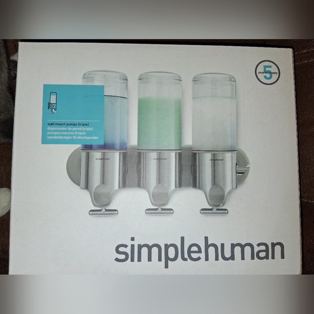 NIB Simplehuman Triple Wall-Mounted Soap Dispenser - Silver